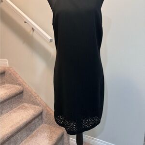 Chic Black Midi Dress with Lace Hem